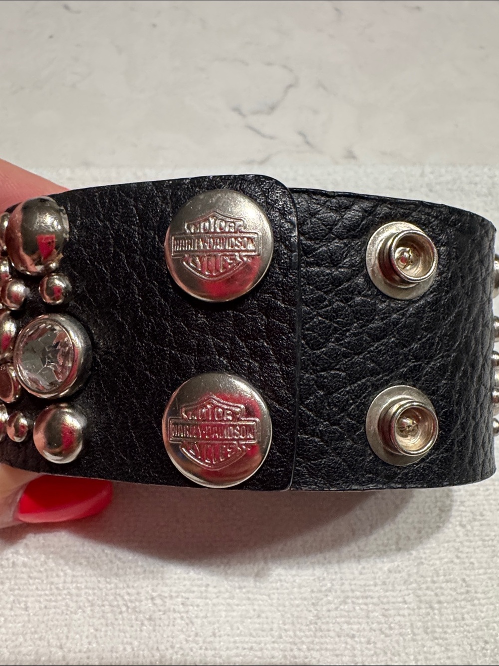 Harley-Davidson Black Leather Studded Cuff with Silver Accents - Picture 2 of 2